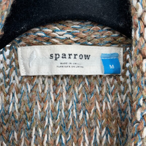 SPARROW ANTHROPOLOGIE Loose Knit Fringe Open Cardigan Brown Green Size M - Picture 8 of 9